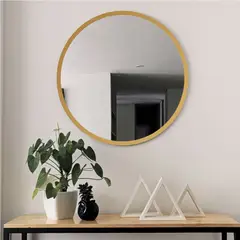 ALIK DISEÑO - Espejo Redondo Con Marco Metálico Ancho Dorado 80cm
