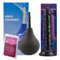 GENERICO - Ducha Anal 160 Ml + Dildo Pene En Silicona + Lubricante Anal