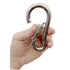 GENERICO - Mosqueton Hierro Rosca Con Seguro de Gancho 10 cm Alpinista