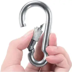 GENERICO - Mosqueton Hierro Rosca Con Seguro de Gancho 14 cm Alpinista