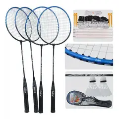 GENERICO - Set Raquetas X 4 Badminton 2 Gallitos Malla Parales Estuche.