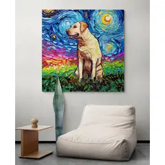 TAYRONA STORE - Cuadro Lienzo Habitacion Noche Estrellada Perro Labrador Amarillo 01 70x70cm