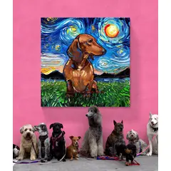 TAYRONA STORE - Cuadro Lienzo Noche Estrellada Perro Brown Dachshund Night 2 60x60cm