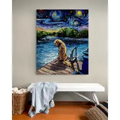 TAYRONA STORE - Cuadro Lienzo Noche Estrellada Perro GoldDoodle Night 3 100x125cm