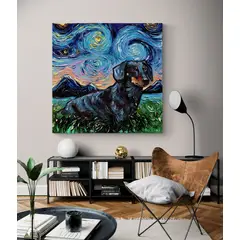 TAYRONA STORE - Cuadro Lienzo Noche Estrellada Perro Black And Tan Dachshund 02 80x80cm