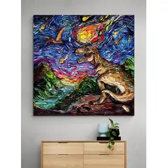 TAYRONA STORE - Cuadro Lienzo Para Habitaciones Noche Estrellada Dinosaurio 90x90cm