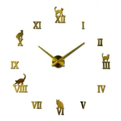 AMERICO SHOP - Reloj de Pared 3D Gatos Dorado Decorativo Diseño Moderno
