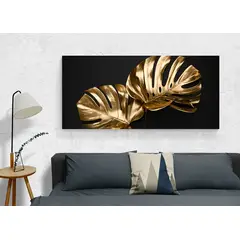 TAYRONA STORE - Cuadro Lienzo Para Habitaciones Hojas Doradas 023 110x50cm