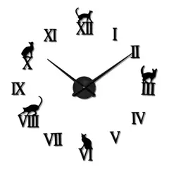 AMERICO SHOP - Reloj de Pared 3D Gatos Negros Decorativo Diseño Moderno