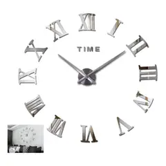 AMERICO SHOP - Reloj de Pared 3D Plateado Romano Decorativo Diseño Moderno
