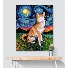 TAYRONA STORE - Cuadro Lienzo Habitaciones Noche Estrellada Perro Shiba 01 60x75cm