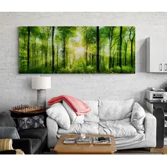 TAYRONA STORE - Cuadro Lienzo Para Habitaciones Atardecer Bosque Verde 015 125x50cm