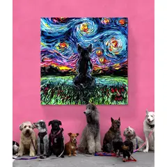 TAYRONA STORE - Cuadro Lienzo Para Habitaciones Noche Estrellada Perro Bulldog 70x70cm