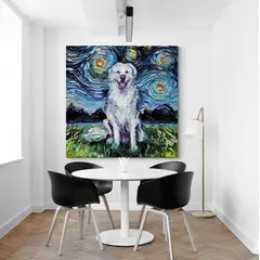 TAYRONA STORE - Cuadro Lienzo Habitacion Noche Estrellada Perro Great Pyrenees 60x60cm