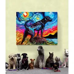 TAYRONA STORE - Cuadro Lienzo Habitacion Noche Estrellada Perro Black Labrador 02 125x100cm