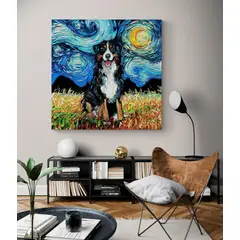TAYRONA STORE - Cuadro Lienzo Habitacion Noche Estrellada Perro Bernese Mountain Dog 50x50cm