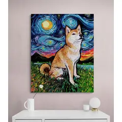 TAYRONA STORE - Cuadro Lienzo Habitacion Noche Estrellada Perro Shiba Inu Night 2 100x125cm