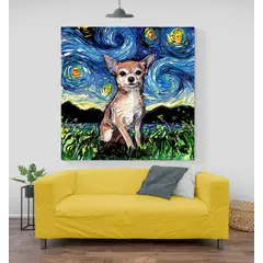 TAYRONA STORE - Cuadro Lienzo Habitacion Noche Estrellada Perro Chihuahua Night 50x50cm