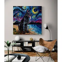 TAYRONA STORE - Cuadro Lienzo Habitacion Noche Estrellada Perro Black German Shepherd 60x60cm