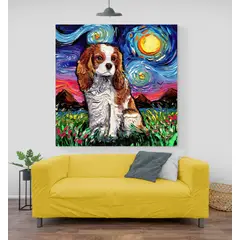 TAYRONA STORE - Cuadro Lienzo Noche Estrellada Perro Cavalier King Charles Night 90x90cm