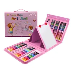 GENERICO - Set Kit Arte Niños Maleta Acuarela Plumon 208 Piezas ROSADO