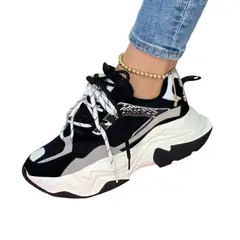 EVEGONZ - Tenis Deportivo Negro Zapato Cómodo de Mujer