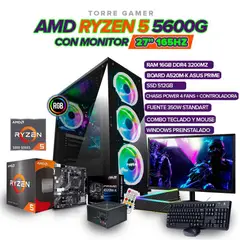 AMD - TORRE GAMER RYZEN 5 5600G/16GB RAM/ 512GB SSD/BOARD A520M-K MONITOR 27" FHD165Hz