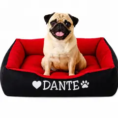 GENERICO - Cama Para Perros Lavable con su nombre bordado 55 x 55 cm Rojo