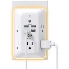 GENERICO - Multitomas Con Luz Nocturna 5 Tomacorrientes Y 4 Puertos Usb