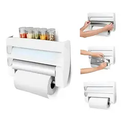 GENERICO - Dispensador Porta Rollo Cortador Aluminio Papel 4en1 Cocina
