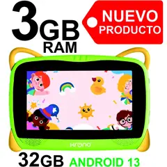 KRONO - Tablet Niños 3GB RAM Android 13 32GB Wifi VERDE
