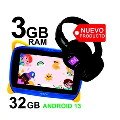 KRONO - Tablet Niños 3GB RAM Android 13 32GB Wifi AZUL+ DIADEMA