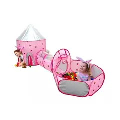 GENERICO - Carpa Castillo Con Tunel de Pelotas Niñas Rosada