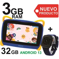 KRONO - Tablet Niños 3GB RAM Android 13 32GB Wifi + Reloj AZUL