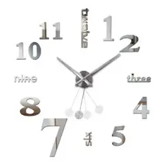 GENERICO - RELOJ DE PARED 3D TAMAÑO 100X100CM CON PENDULO COLOR PLATEADO