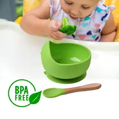 GENERICO - Set Taza Silicona Para Bebe y Cuchara Antideslizante