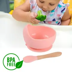 GENERICO - Set Taza Silicona Para Bebe y Cuchara Antideslizante