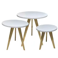 GENERICO - Mesa Auxiliar Centro set x 3 Circular Blanco Estilo Nórdico