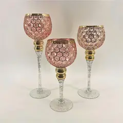 BURICA - SET X 3 COPAS VIDRIO HEXAGONOS ROSADO