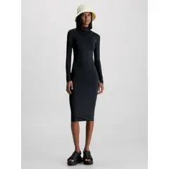 CALVIN KLEIN - Vestido Midi Slim De Manga Larga Elástico Mujer Negro