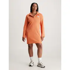 CALVIN KLEIN - Minivestido Naranja De Canalé Con Cuello Abierto
