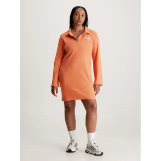 CALVIN KLEIN - Minivestido Naranja De Canalé Con Cuello Abierto