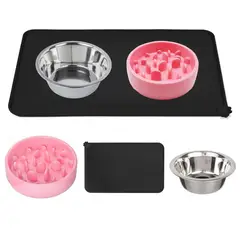 PETPAL - Plato Comida Perro Mascota Set Set Bebedero + Tapete - Rosa-
