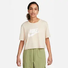 NIKE - Camiseta Mujer Tee Essential Crop Icon Futura - Crema