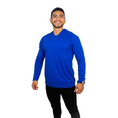 MANPOTSHERD - Camiseta Manga Larga Capota Hombre Azul Rey