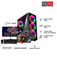 AMD - TORRE GAMER RYZEN 5 5600G/ 16GB RAM/ 512GB SSD/ BOARD A520M-K/ MONITOR 27 165Hz