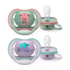 AVENT - Chupo Bebe Entretenedor Ultra Soft 6-18 m x 2 Gato Oso