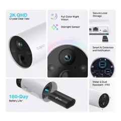 TP LINK - Camara de vigilancia Tplink TAPO S2 exterior con Batería
