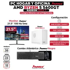 JANUS - COMPUTADOR AMD RyZEN 5 5600G/ RAM 16GB/ SSD 512GB M.2/ Fuente 350W