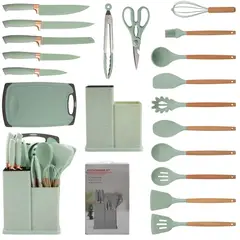 ONE PIXEL - Set Utensilios En Silicona Para Cocina Juego Cuchillos X19 Verde